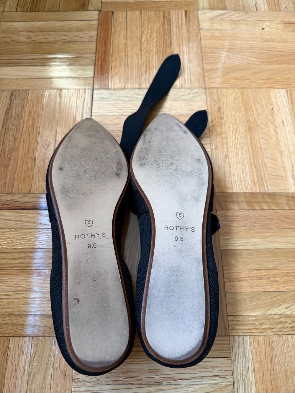 Rothy's Black Pointed Knit Flats with Bow Accent and Blue Trim - Picture 4 of 4